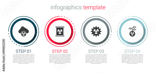 Set Acid rain and radioactive cloud, Radioactive waste barrel, and . Business infographic template. Vector