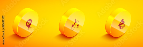 Set Isometric Tobacco leaf, Disease lungs and Medical nicotine patches icon. Vector