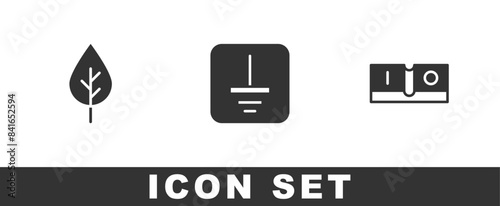 Set Leaf Eco symbol, Electrical ground and light switch icon. Vector