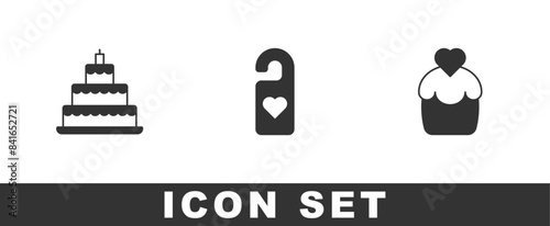 Set Wedding cake, Please do not disturb with heart and icon. Vector