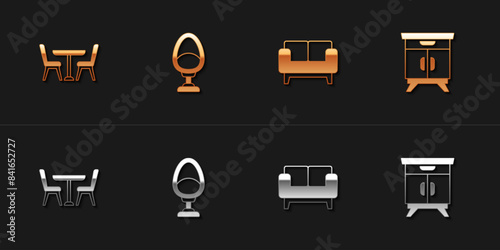 Set Table with chair, Armchair, Sofa and Furniture nightstand icon. Vector