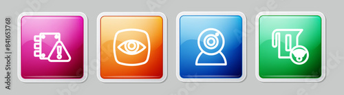 Set line House under protection, Security camera, Web and Smart electric kettle. Colorful square button. Vector