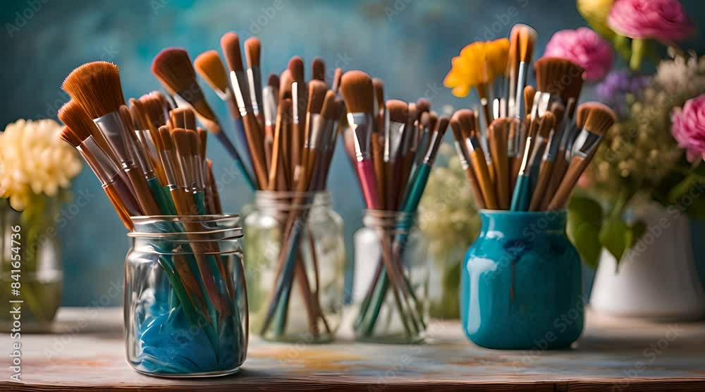Vase and Paint Brushes. Artistic Arrangement Vase and Paint Brushes. Artistic Arrangement