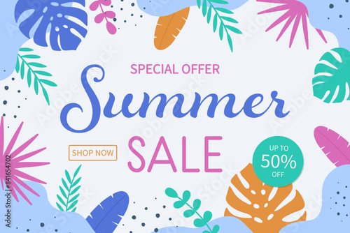 Wallpaper Mural Summer Sale background with tropical leaves. Holiday promotion. Vector illustration Torontodigital.ca