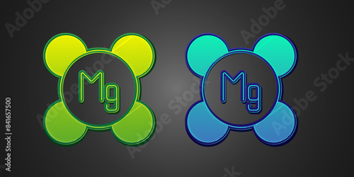 Green and blue Magnesium chemical element icon isolated on isolated on black background. Vector