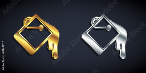 Gold and silver Paint bucket icon isolated on black background. Long shadow style. Vector