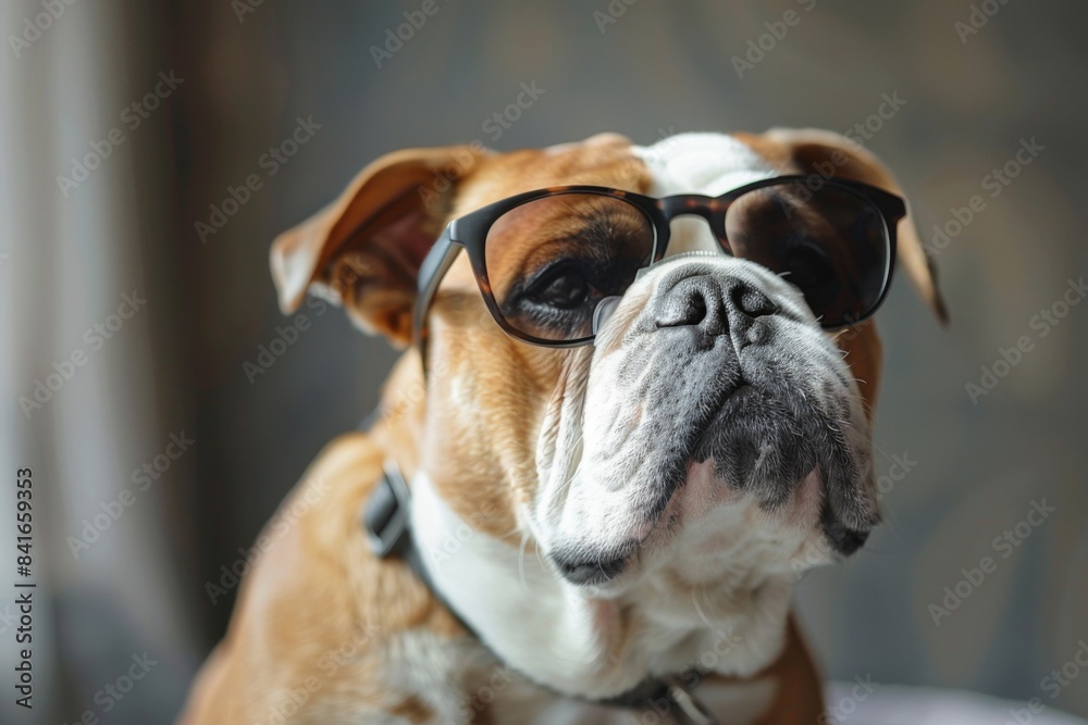 Bulldog Wearing Sunglasses Indoors Bulldog Wearing Sunglasses Indoors