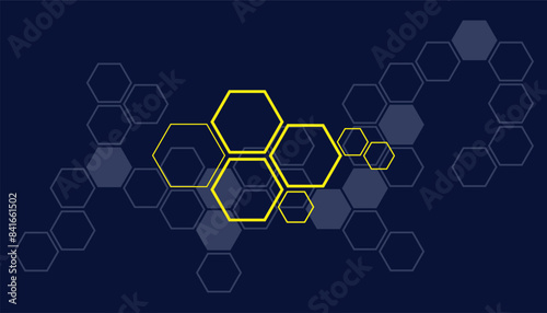 Honeycomb beehive with hexagon cartoons cells on blue background. pattern arranged of hexagon from shape. vector illustration of geometric hexagons