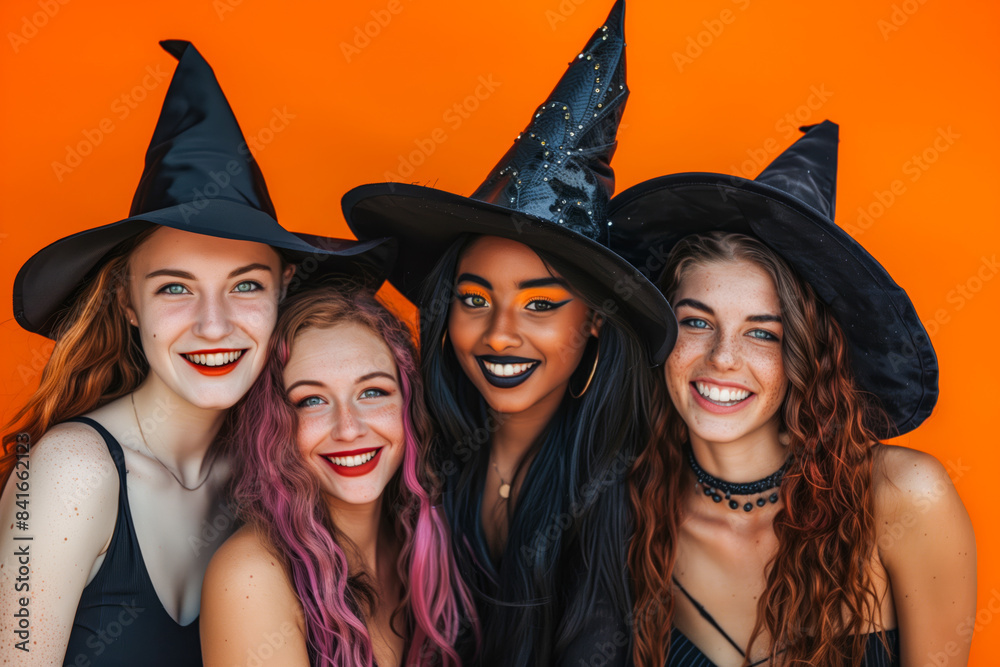Group of young women in Halloween costumes Group of young women in Halloween costumes