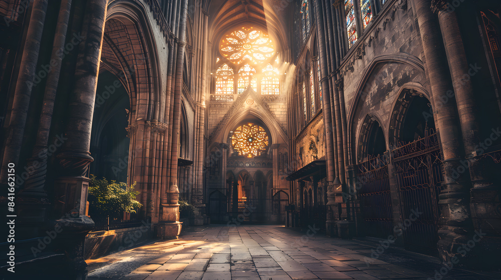 Obraz premium cathedral with stained glass windows, natural light, warm ambiance