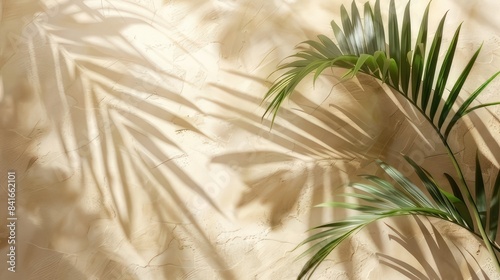 Palm leaf silhouettes on a wall backdrop. Simple, tropical design. Relaxing spa and wellness ambiance