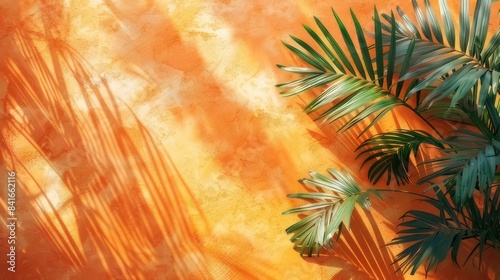 Palm leaf silhouettes on a wall backdrop. Simple, tropical design. Relaxing spa and wellness ambiance