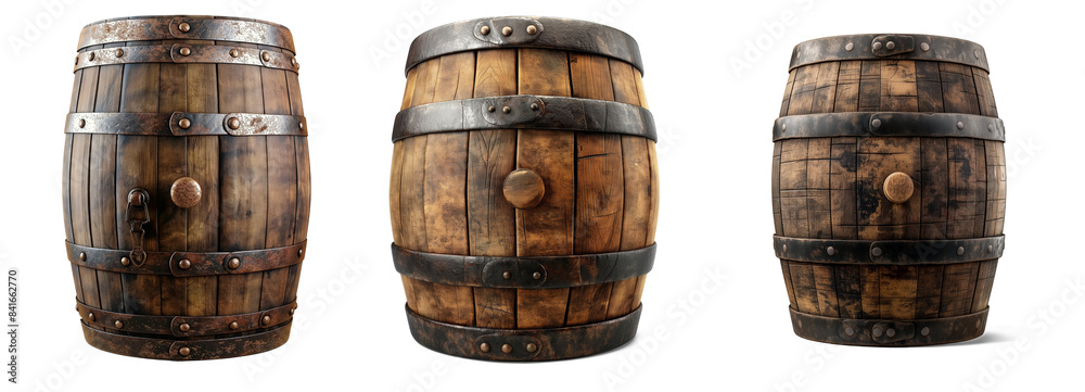 Fototapeta premium old antique winery barrel, PNG isolated transparent background with shadow, 