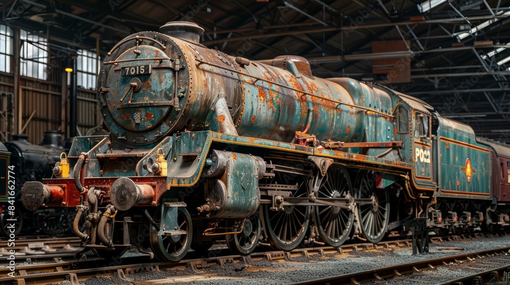 Historic steam engine locomotive on display, a tribute to the golden age of railways.