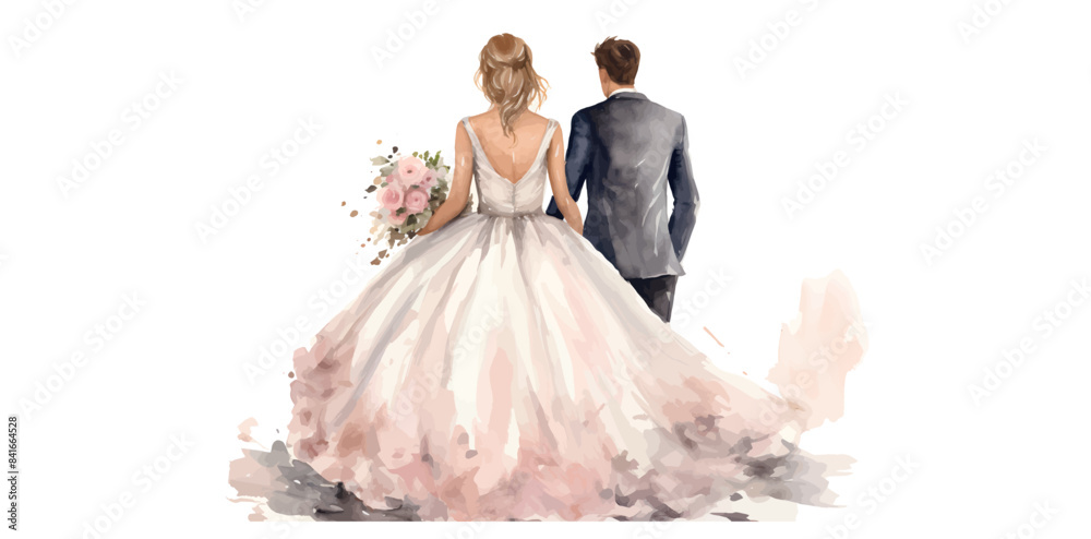 Naklejka premium Wedding couple married with flowers watercolor illustration