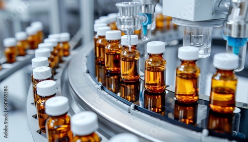 Imbottigliamento e confezionamento di prodotti medicali sterili. Linea di produzione nell'industria farmaceutica.