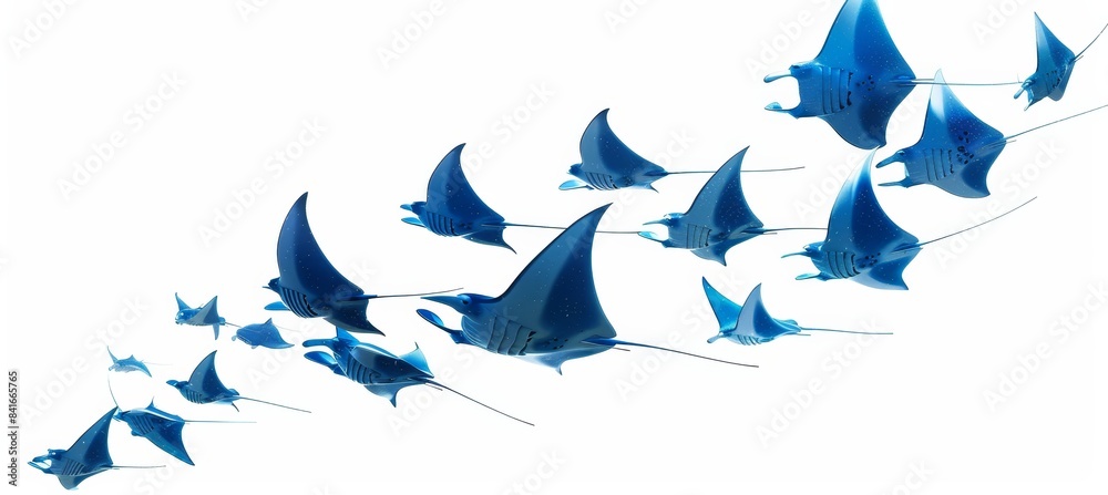 Sea creatures illustration. Blue eagle ray fishes, manta ray scuba ...