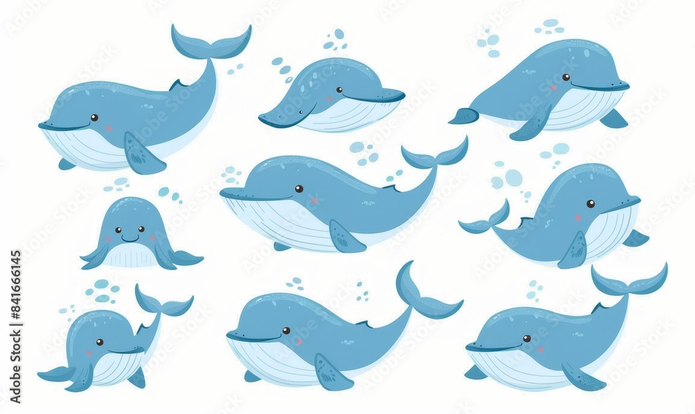 Anime whale characters for game design. Isolated modern sea creatures, ocean mammals with fountains. Friendly aquatic, sperm and bowhead whale characters for game design. Anime whale characters for game design. Isolated modern sea creatures, ocean mammals with fountains. Friendly aquatic, sperm and bowhead whale characters for game design.