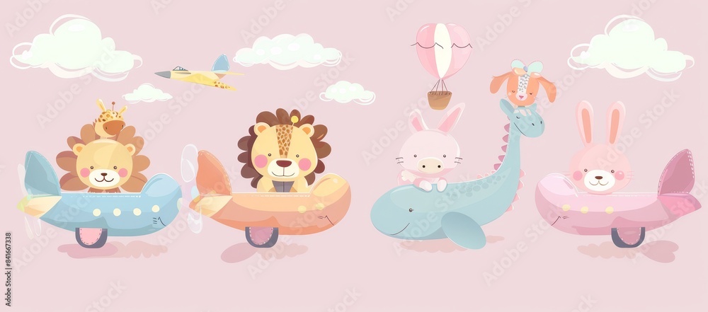 Characters flying on planes in flat modern illustration. Characters flying on planes in flat modern illustration.