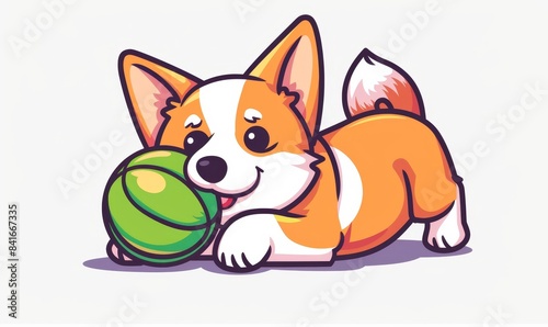Cartoon Illustration of an adorable corgi playing with a ball © Mark