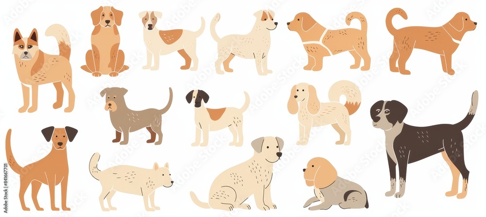 Pretty doodle dog set. Dog trend portrait, puppy silly play. Isolated fun animals. Racy fashion different breeds modern set. Pretty doodle dog set. Dog trend portrait, puppy silly play. Isolated fun animals. Racy fashion different breeds modern set.