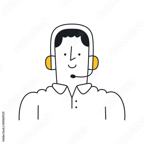 Smiling Customer Service Specialist - Editable Stroke Doodle Art