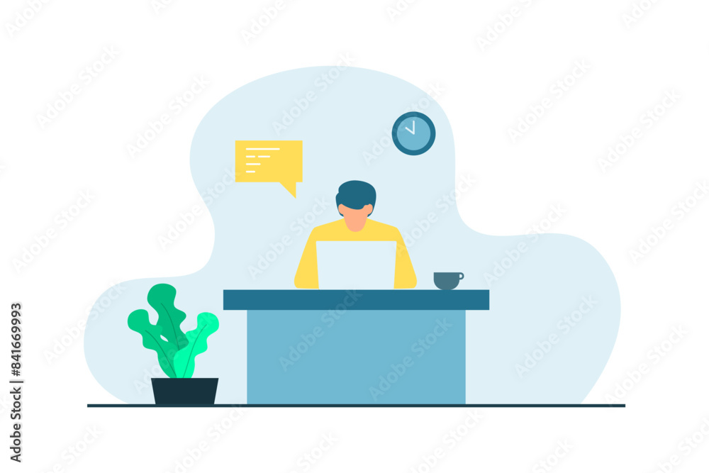 the man and his laptop are working flat design the man and his laptop are working flat design