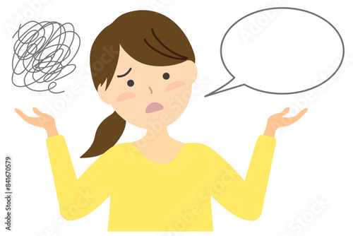 悩んで困った表情の女性イラスト素材