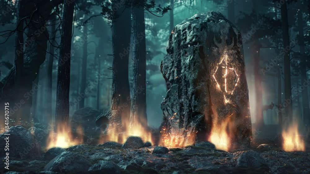 Magic nordic ancient magical rune stone calm and atmospheric video. For fantasy and viking music animation.