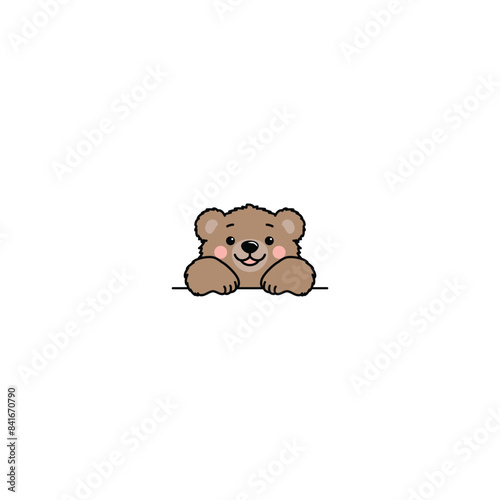 Cute bear paws up over wall cartoon, vector illustration.