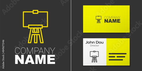 Logotype line Wood easel or painting art boards icon isolated on grey background. Logo design template element. Vector