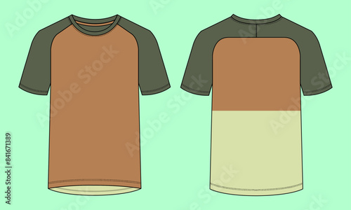 Mens Activewear Raglan Sleeve Tee Fashion Flat Sketch Vector