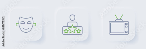 Set line Retro tv, Actor star and Comedy theatrical mask icon. Vector