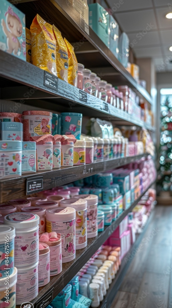 Obraz premium Well-Stocked Baby Care Section in a Pharmacy Drugstore