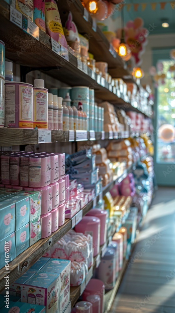 Obraz premium Well-Stocked Baby Care Section in a Pharmacy Drugstore