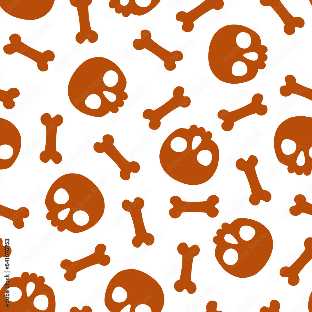Seamless pattern with brown bones and skulls Seamless pattern with brown bones and skulls