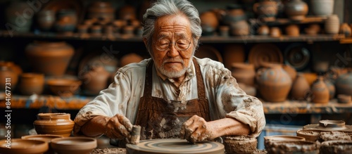 Older Man Creating Clay Shapes at the Potter's Wheel