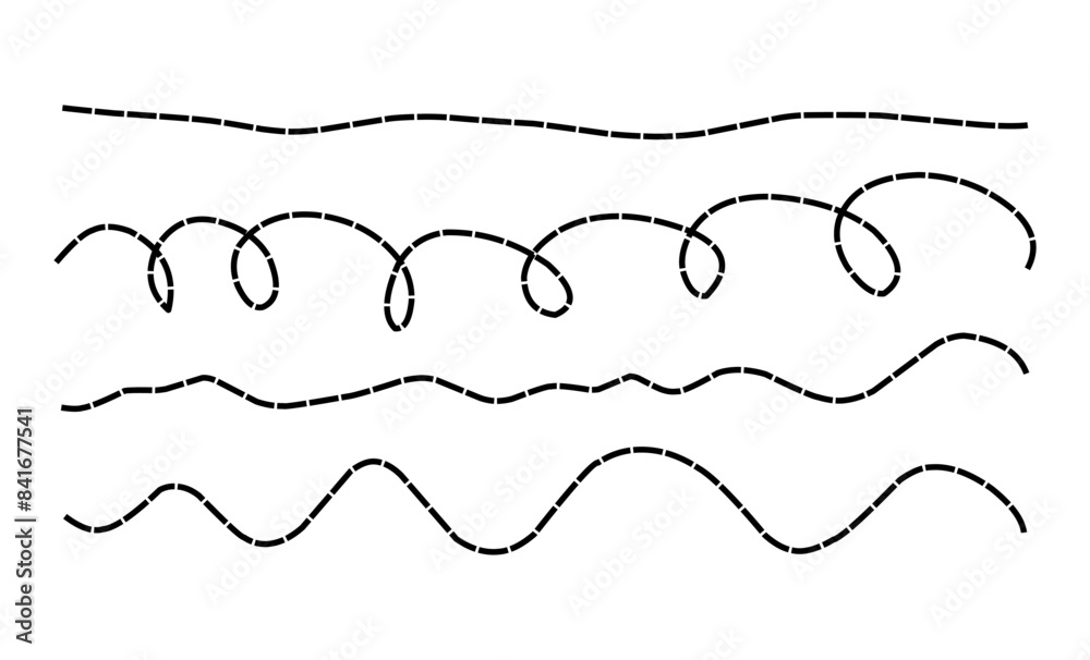 Doodle abstract wavy dash line collection border design vector