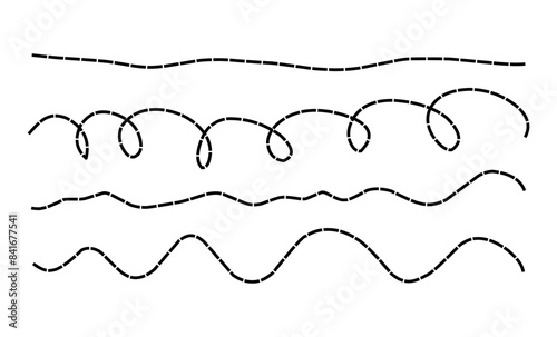 Doodle abstract wavy dash line collection border design vector