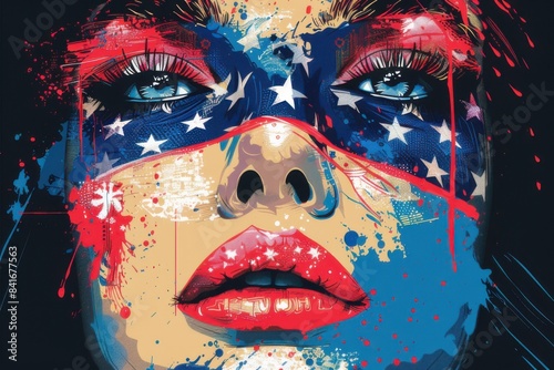 Vibrant Artistic Representation of a Woman's Face Painted with the American Flag for Fourth of July Celebration