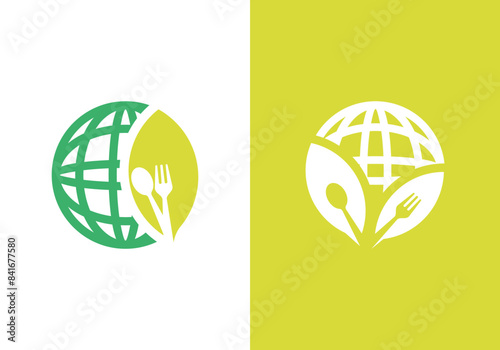 Green world logo design template with natural food. organic food for vegetarians