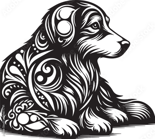 Wallpaper Mural Art & Illustration, Dog Victor Portrait in Black and White Graphite Pencil Drawin, Peeking dog clipart, Black Vector, Torontodigital.ca