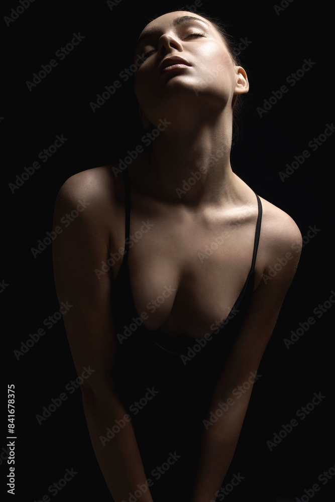 Sexy Woman silhouette in the dark. Beautiful Body Brunette Girl Sexy Woman silhouette in the dark. Beautiful Body Brunette Girl