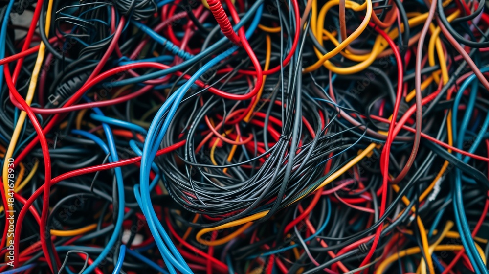 heap of tangled obsolete wire and cables, messy electric cords dump heap of tangled obsolete wire and cables, messy electric cords dump