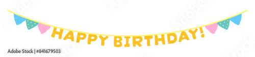 HAPPY BIRTHDAY!の文字のフラッグ - 手描きのかわいい誕生日おめでとうの装飾ガーランド
