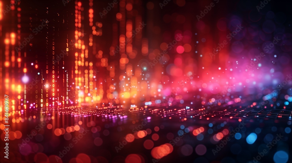 Abstract Red And Blue Bokeh Lights With Digital Pattern. Abstract Red And Blue Bokeh Lights With Digital Pattern.