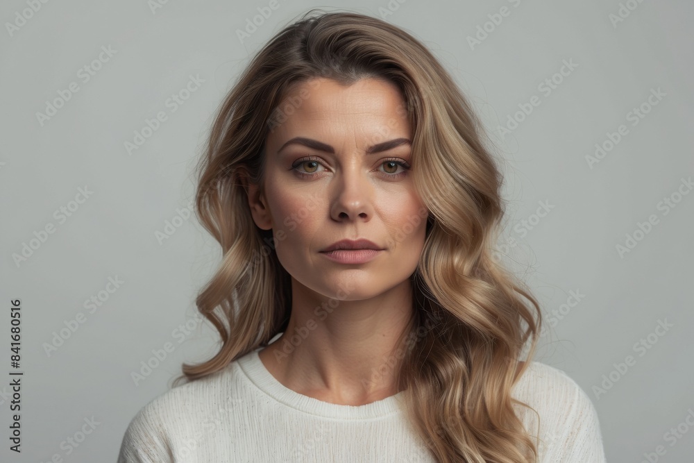 Middle Aged Woman, Portrait Style Banner emotions Copy Space Template.