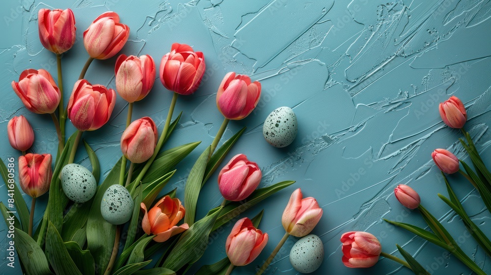 Tulip and Egg Delight on Blue Table Tulip and Egg Delight on Blue Table