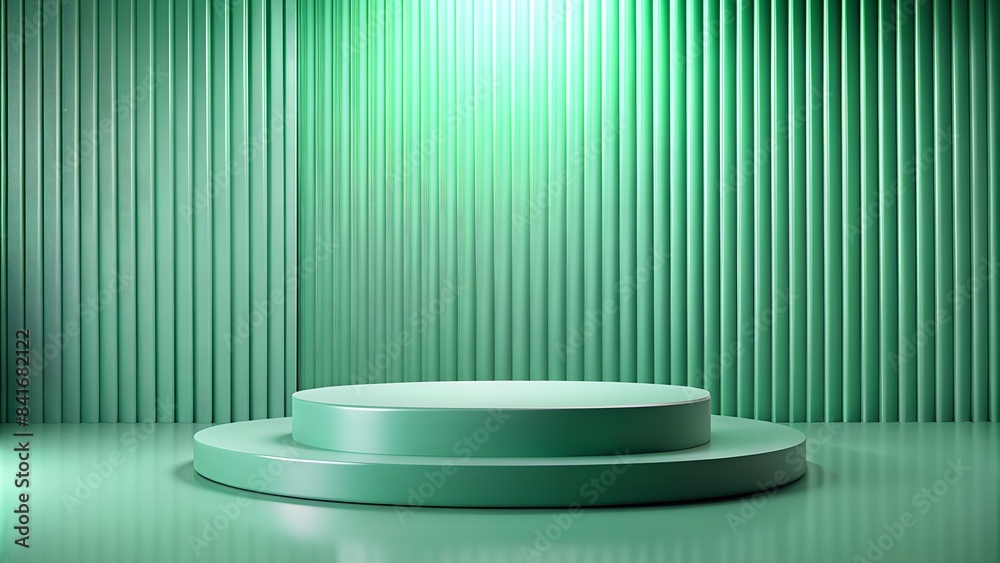 Mint-Colored Podium with Abstract Green Lines Background. Perfect for: Modern product launches, minimalist design showcases.