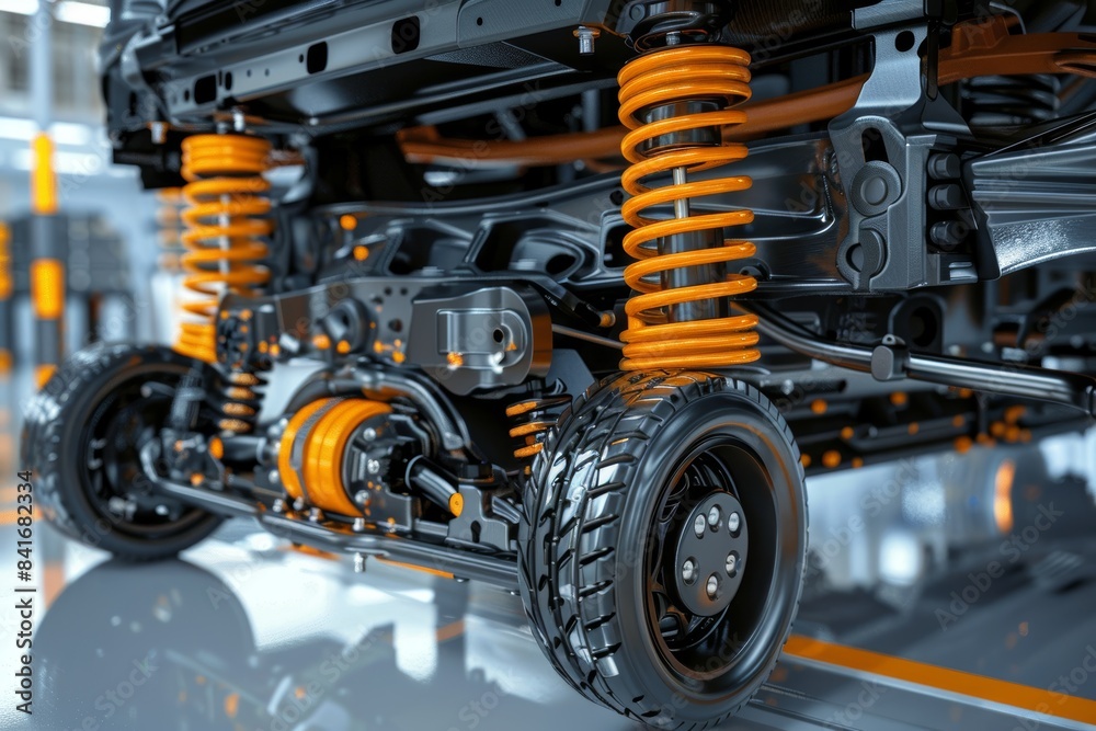 Close-Up of Car Suspension System Highlighting Mechanical Complexity and Importance of Maintenance Close-Up of Car Suspension System Highlighting Mechanical Complexity and Importance of Maintenance